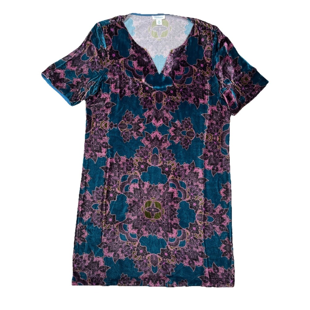 Sundance Nomi Velvet Silk Blend Split Neck Shift Dress Sz Petite‎ Medium Boho